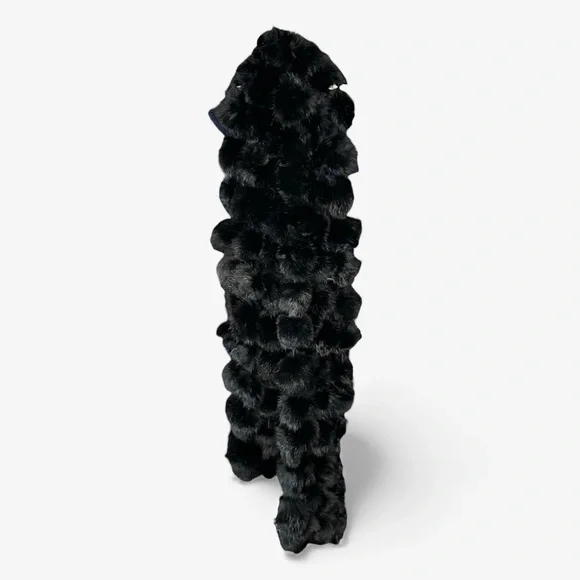 Valerie Stevens Luxurious Black Rabbit Fur Pom Pom Scarf Wrap OS 60”